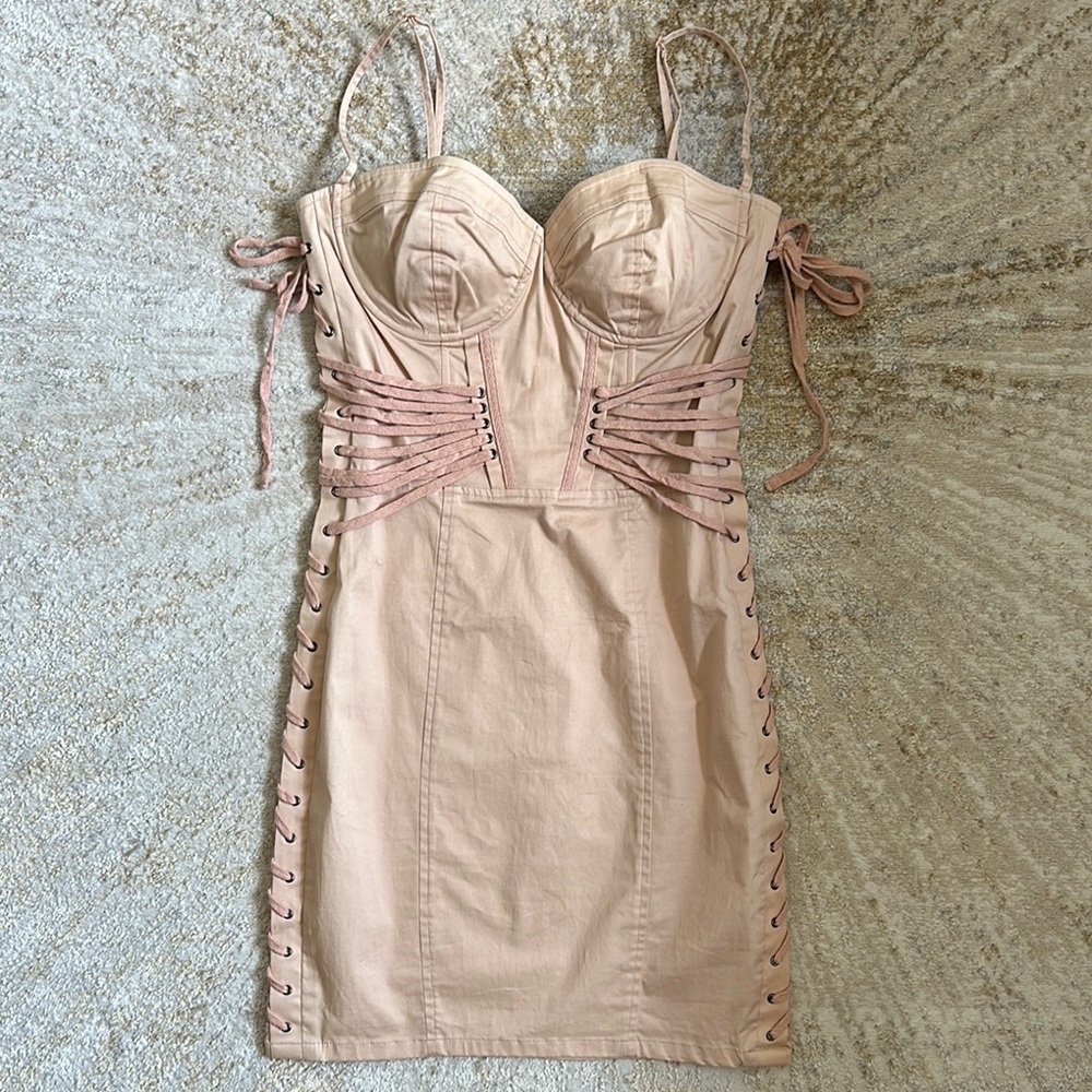 Blush Lace-Up and Hook and Eye Corset Dress